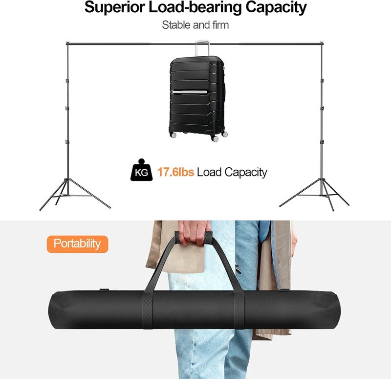 GLOSHOOTING Photo Backdrop Stand, 8.5 x 10 ft Back Drop Adjustable Stands, Photography Background Support System Kit with Carry Bag, Clips and Clamps for Photo Video Studio, Parties, Wedding - Image 2